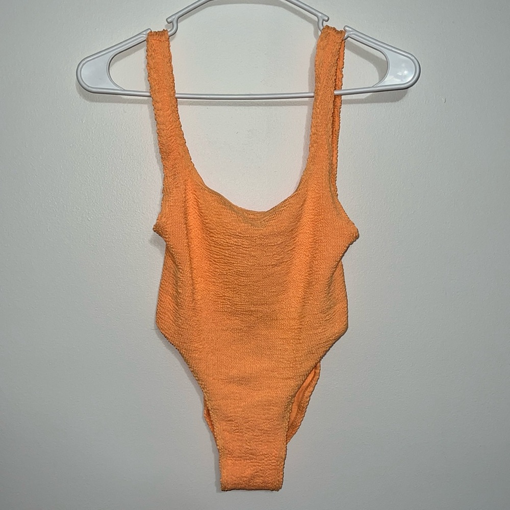 Bond-eye Orange One piece bathing suit.